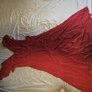 Burgundy V neck bridesmaid dress